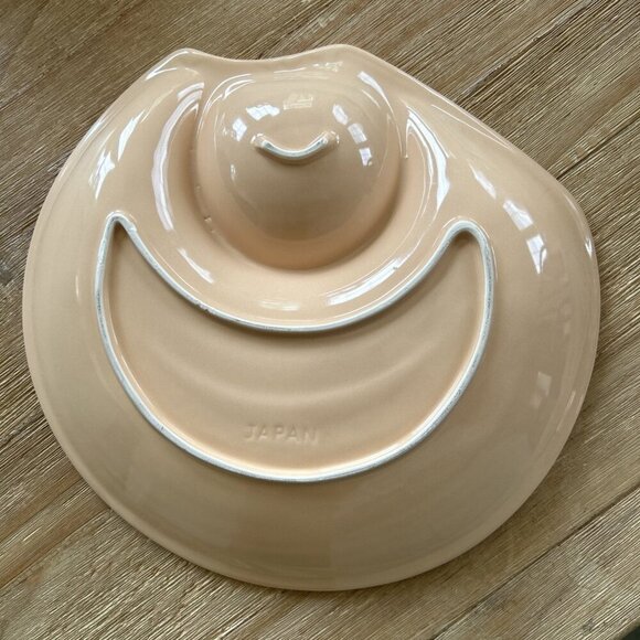 Vintage Peach Clam Shell Ceramic Pottery Platter ROUND 12" JAPAN Chip & Dip - Picture 3 of 4
